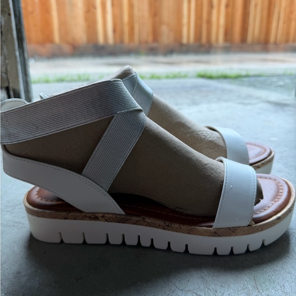Unisa Shoes - Unisa silver and white ankle straps and Tan Platform Sandals